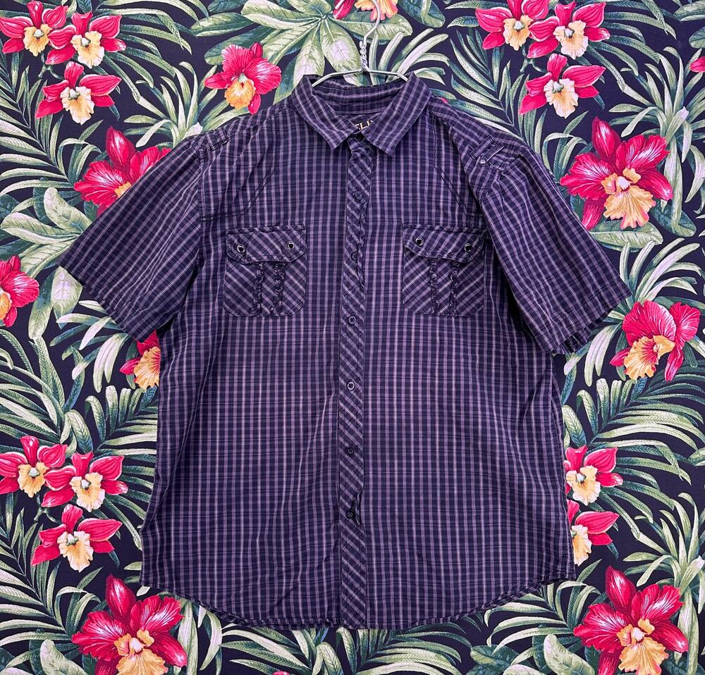 Helix Plaid Button Up Black Gray Western /Rock Size XL